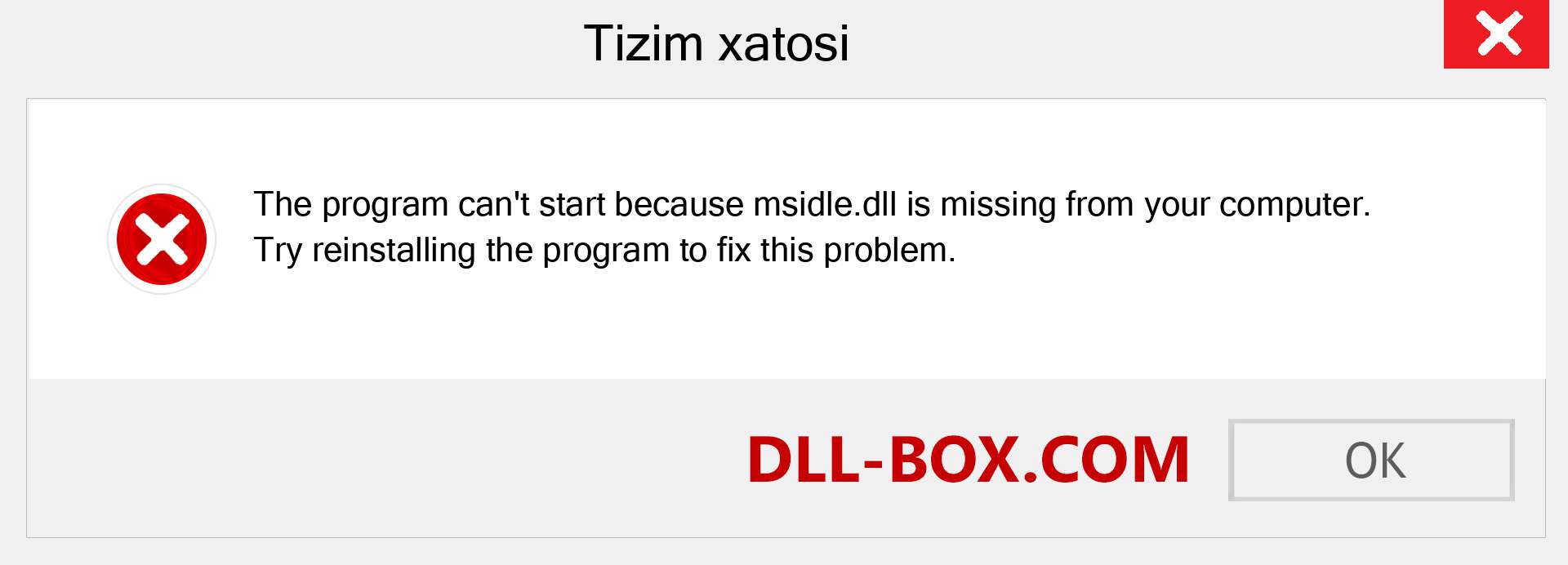 msidle.dll fayli yo'qolganmi?. Windows 7, 8, 10 uchun yuklab olish - Windowsda msidle dll etishmayotgan xatoni tuzating, rasmlar, rasmlar